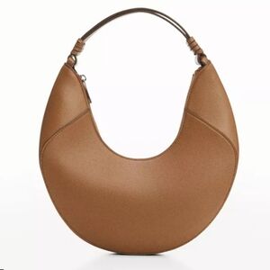 MANGO Women's Brown Leather-Effect Round Shoulder Bag